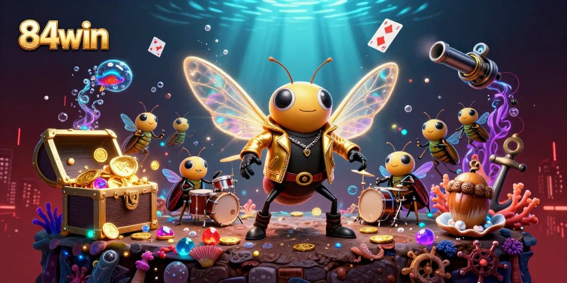 Join the excitement at 84win with a vibrant 3D casino scene illustrating winning moments.