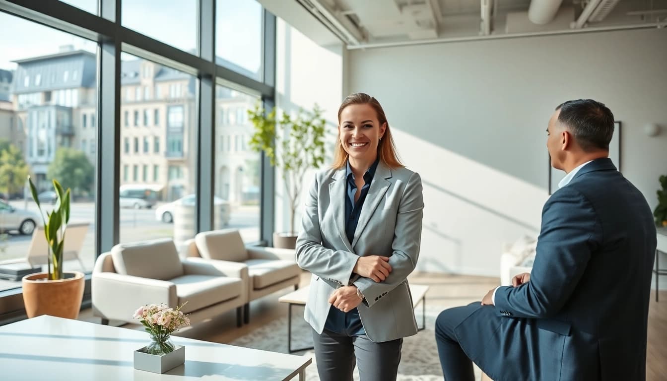 Immobilienmakler Frankfurt Ginnheim präsentiert seine Dienstleistungen in einem modernen Büro.