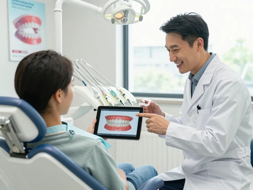 Beratung zur unsichtbaren Zahnspange in einer modernen Zahnarztpraxis, die Patientenengagement und professionelle Betreuung zeigt.