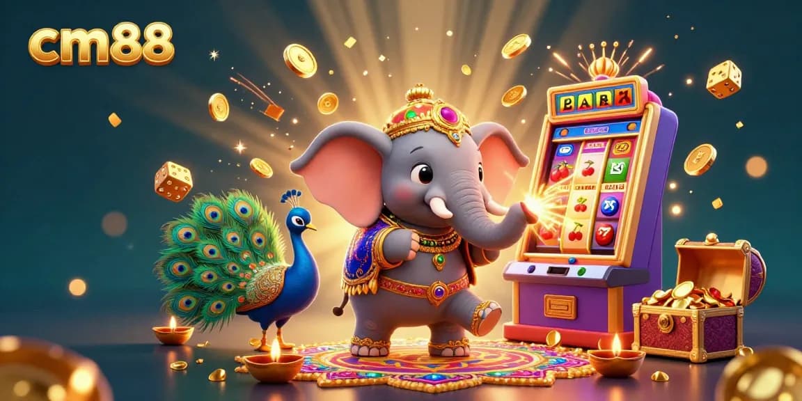 Experience the excitement of cm88 with a vibrant 3D casino illustration showcasing jackpots and games.