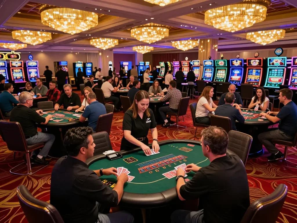 Action at 88CLUB's blackjack tables with players engaging in gameplay and vibrant casino atmosphere.