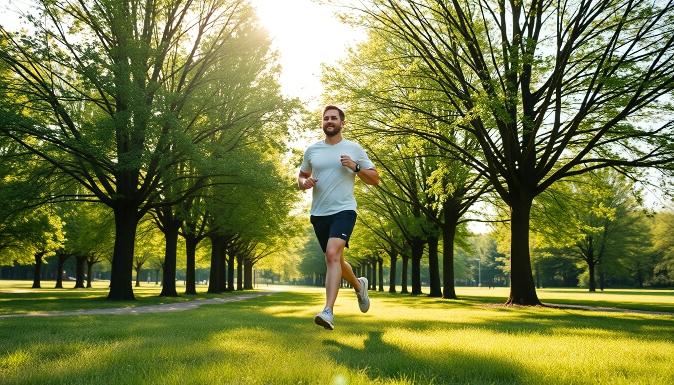 Aktiver Mensch bei der Joggingrunde für effektiven Gewichtsverlust im Park.