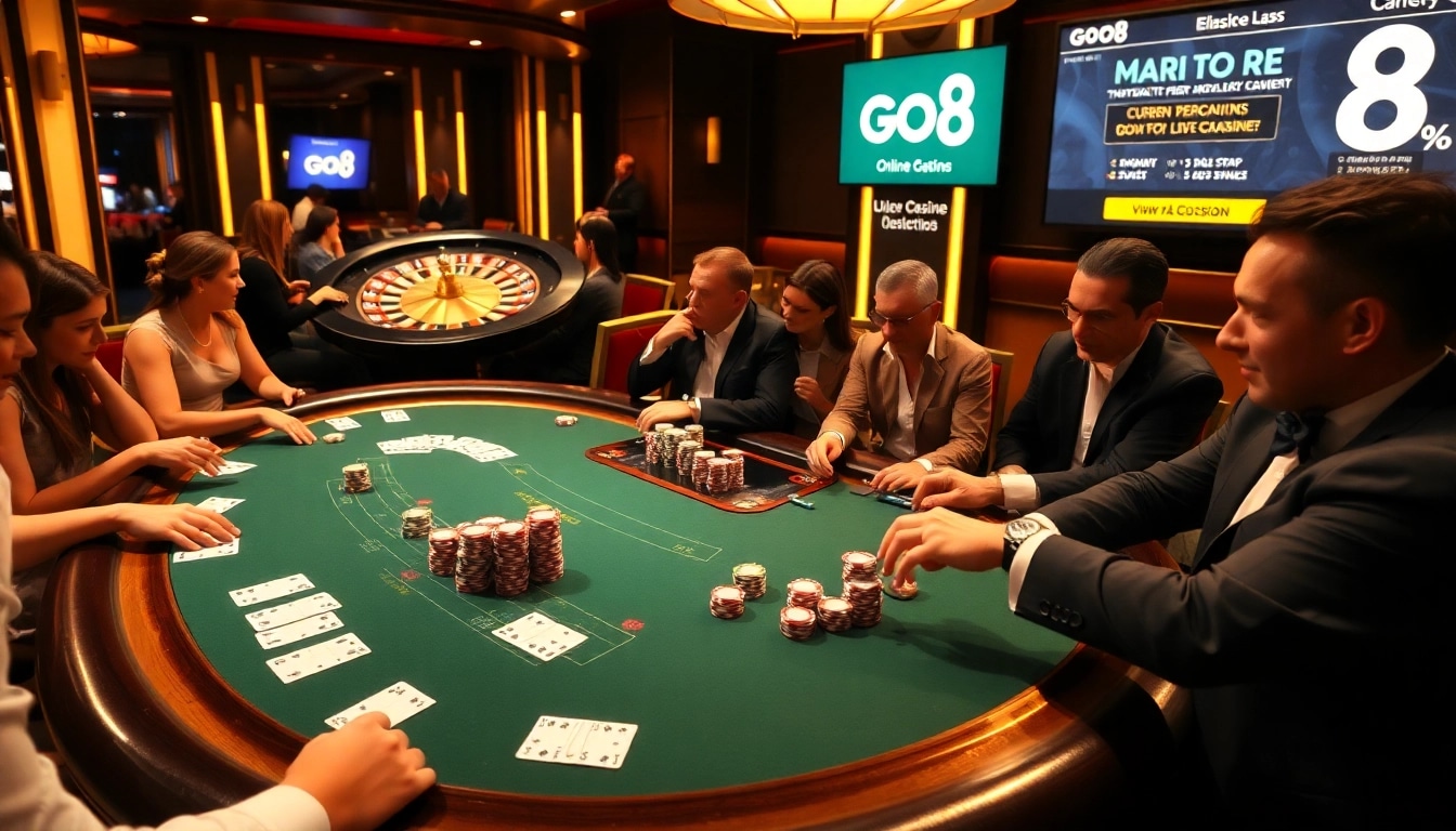 Experience the thrill of Go8 casino gaming with vibrant tables and excited players.