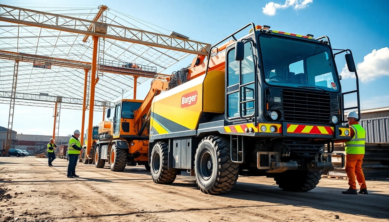 Bagger leihen Celle – Ein moderner Bagger arbeitet auf einer Baustelle in Celle mit engagierten Arbeitern in Sicherheitskleidung.