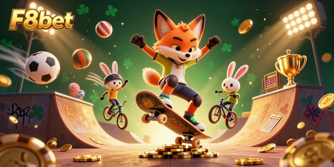 Engage with the dynamic F8bet casino scene featuring a fox and rabbit in action.
