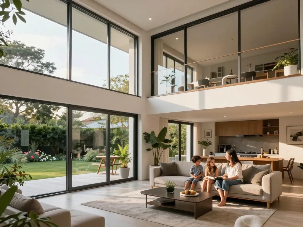 Stilvolles Zuhause mit fenster schüco Fenstern, die natürliches Licht und modernes Design präsentieren.