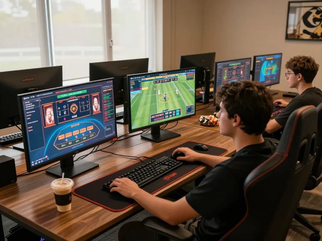 Engaging in thrilling games on GG88 online platform with modern gaming setup and vibrant atmosphere