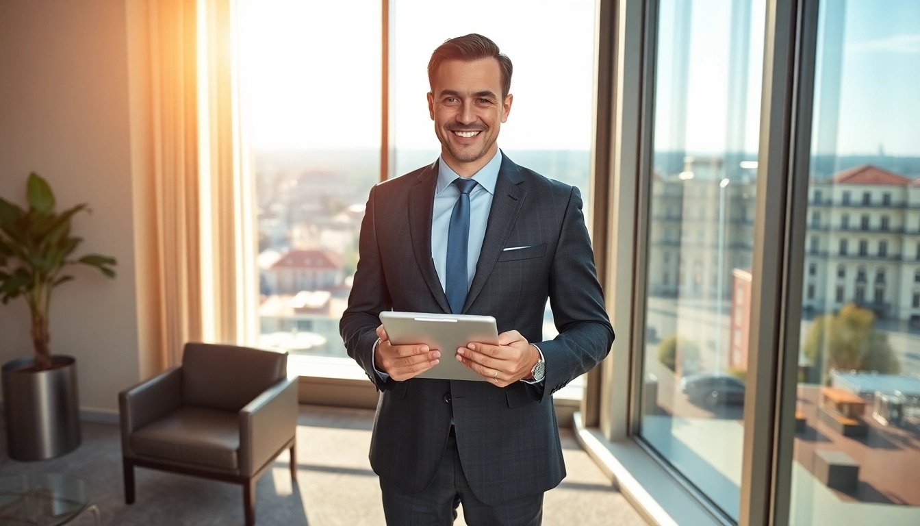Headhunter Wiesbaden berät Kunden in modernem Büro mit Stadtblick.
