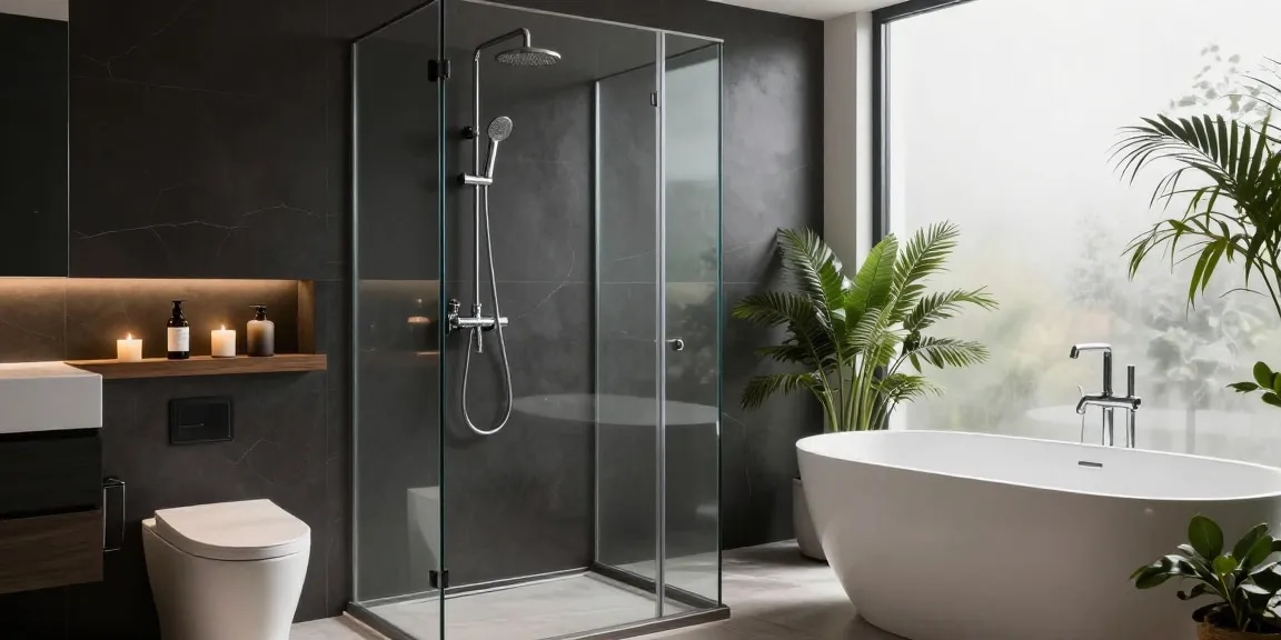 Stijlvolle badkamer met moderne douchekraan, vrijstaande badkuip en elegante decoratie die comfort en luxe benadrukt.