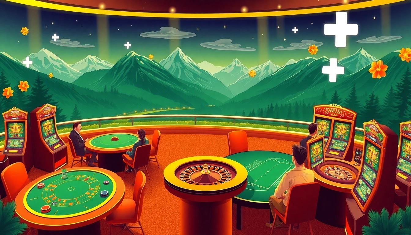 Experience the thrill at a schweiz online casino with vibrant gaming tables and excited players.