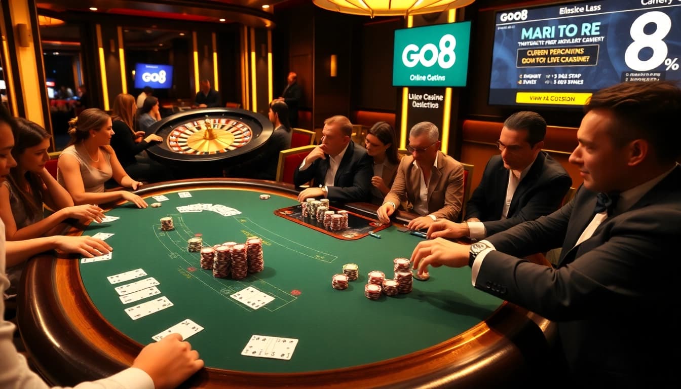 Experience the thrill of Go8 casino gaming with vibrant tables and excited players.