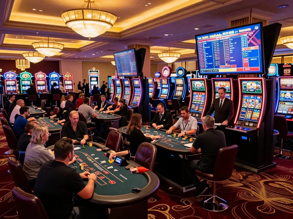 Experience the excitement of cm88 gaming with players engaged at blackjack tables in a vibrant casino.
