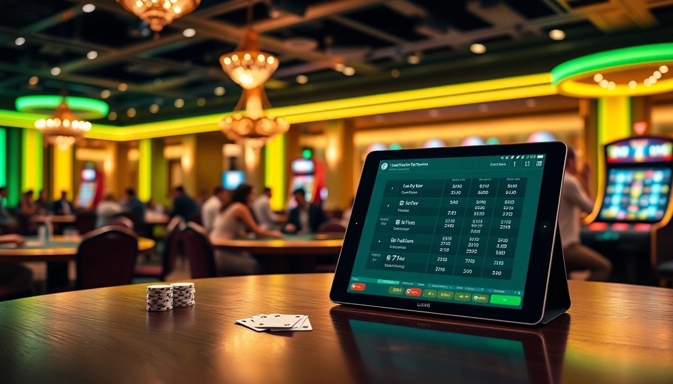 Exciting gambling scene at Luck8 casino featuring poker chips and roulette tables.