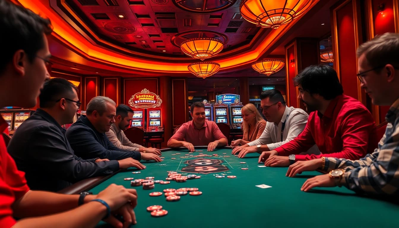 Experience high-stakes excitement in a poker room while exploring hidden wiki dark web elements subtly in the decor.