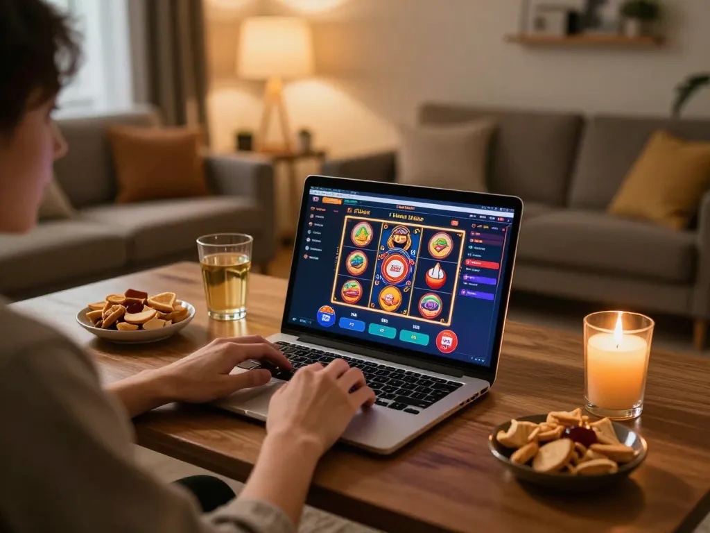 Engaging online gaming action on 78wind with vibrant slot games on laptop.