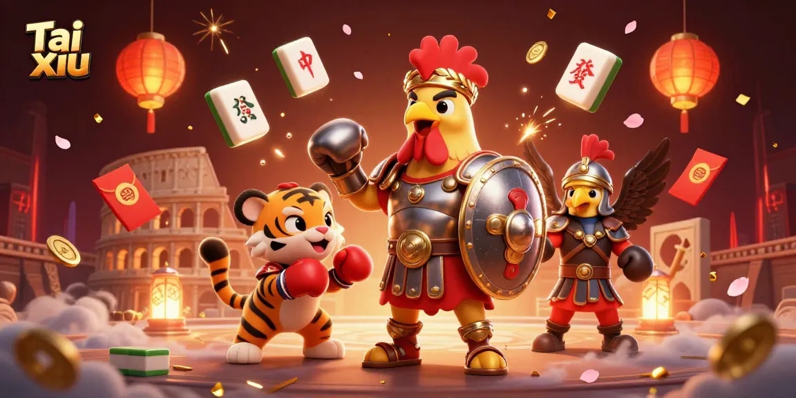 Experience the excitement of Tai xiu in a rich 3D cartoon casino scene filled with dynamic gaming elements.