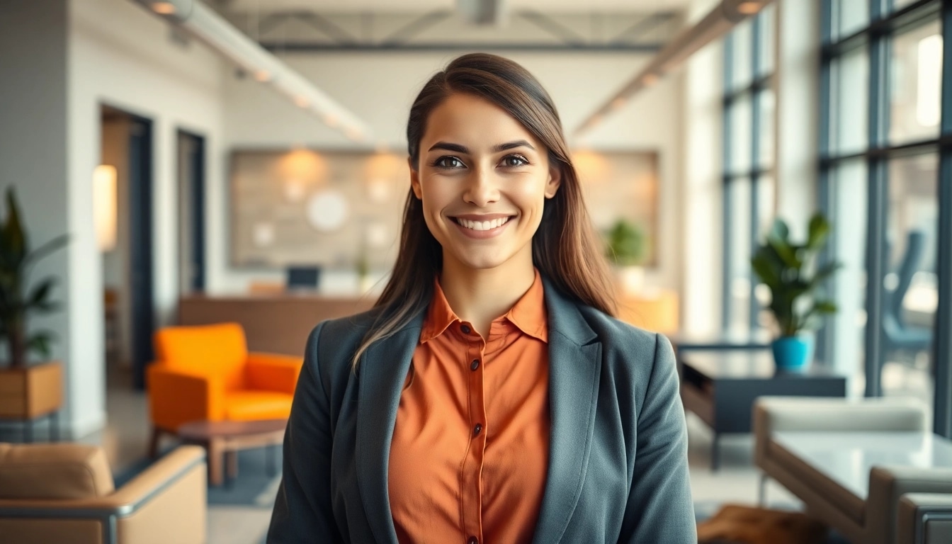 Professionelles Business Portrait München eines lächelnden Individuums in einem modernen Büro.