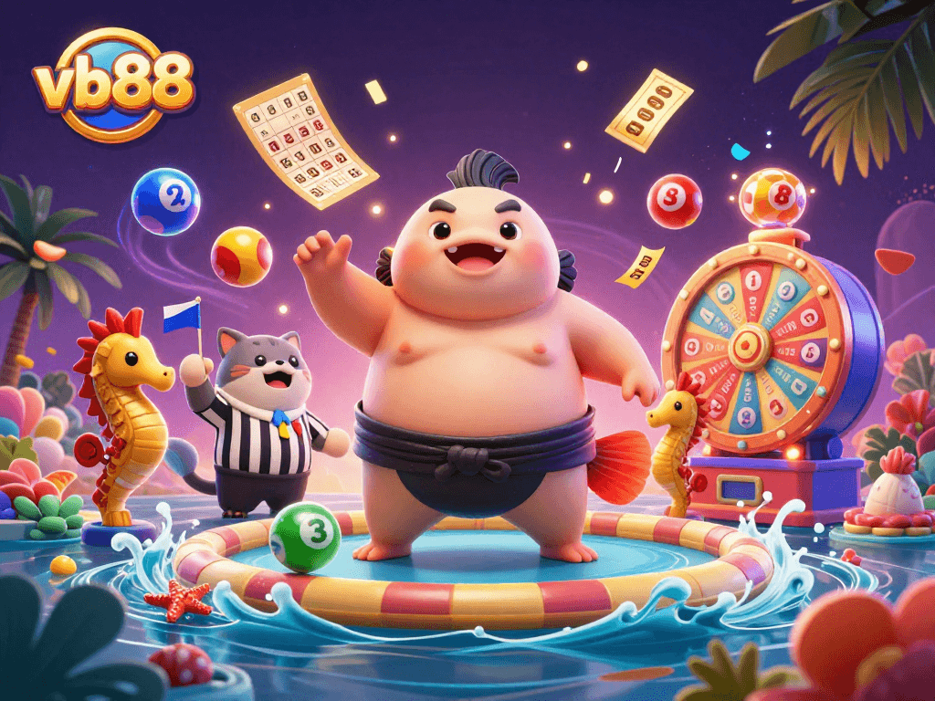 Experience thrilling gameplay at vb88 with a lively underwater casino scene featuring vibrant lottery elements.