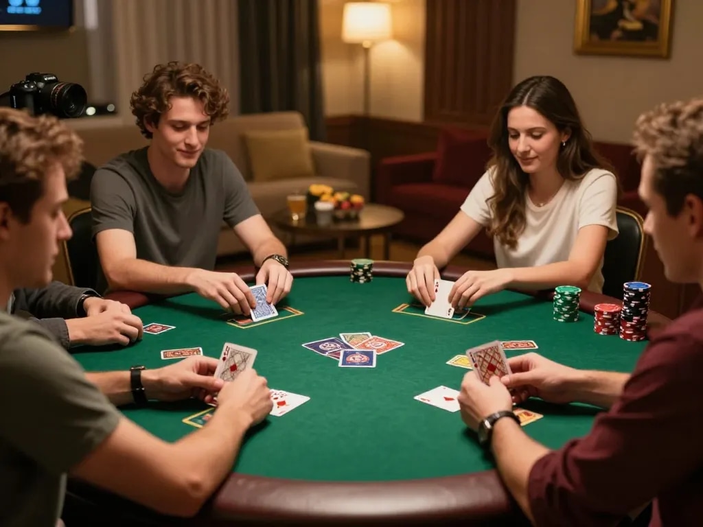 Players enjoying a thrilling game of poker at home, showcasing sc88 gaming strategies in a cozy atmosphere.