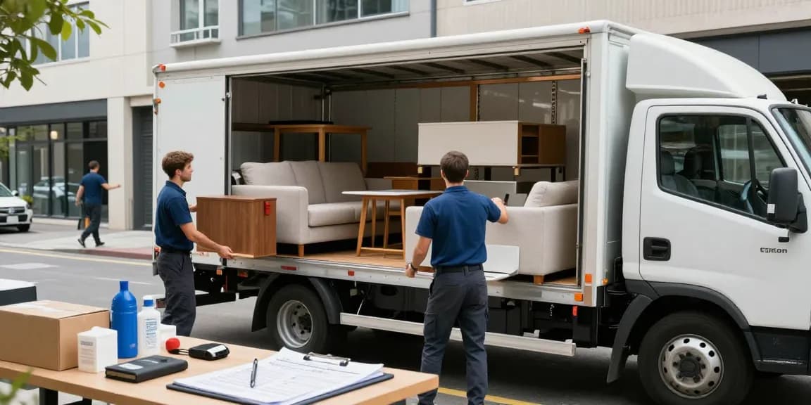 Professionelles Umzugsunternehmen Ludwigshafen lädt Möbel in Transporter für zuverlässigen Umzug.