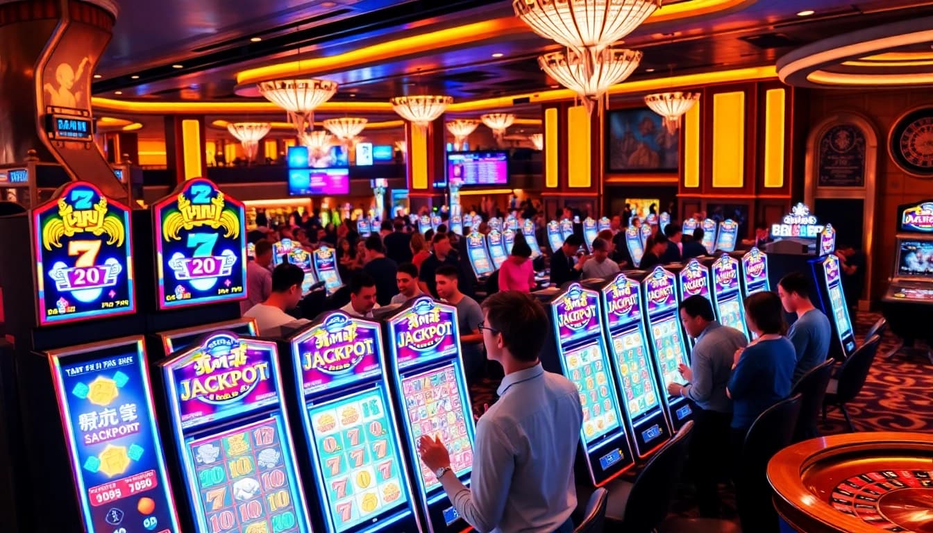 Experience the thrill of nổ hũ slot machines in a vibrant casino atmosphere filled with excitement.