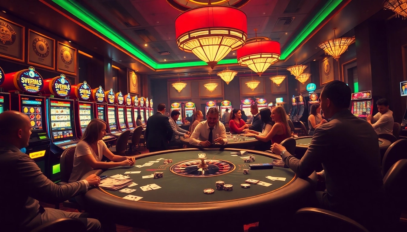 Experience kèo nhà cái excitement with poker players, vibrant tables, and thrilling slot machines.