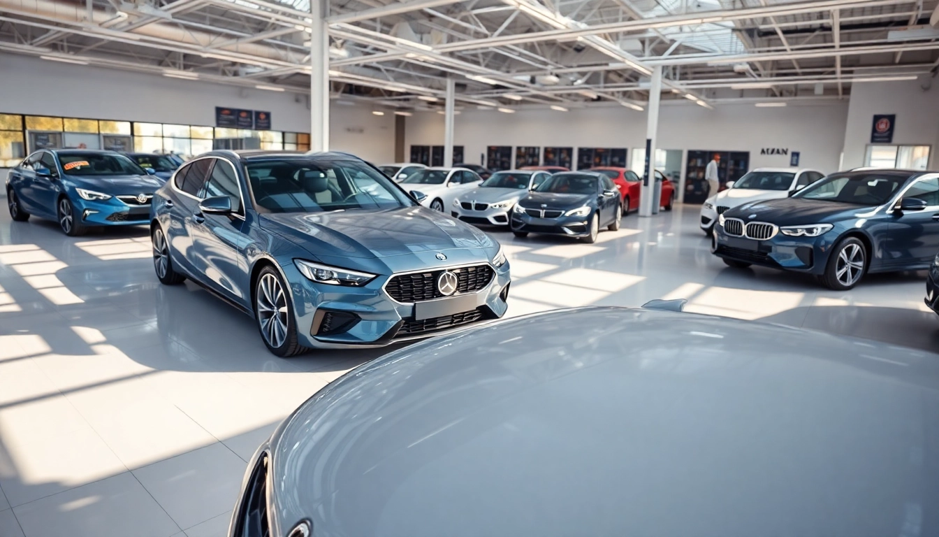 Auto kaufen in einem hellen und einladenden Autosalon mit verschiedenen Fahrzeugen.