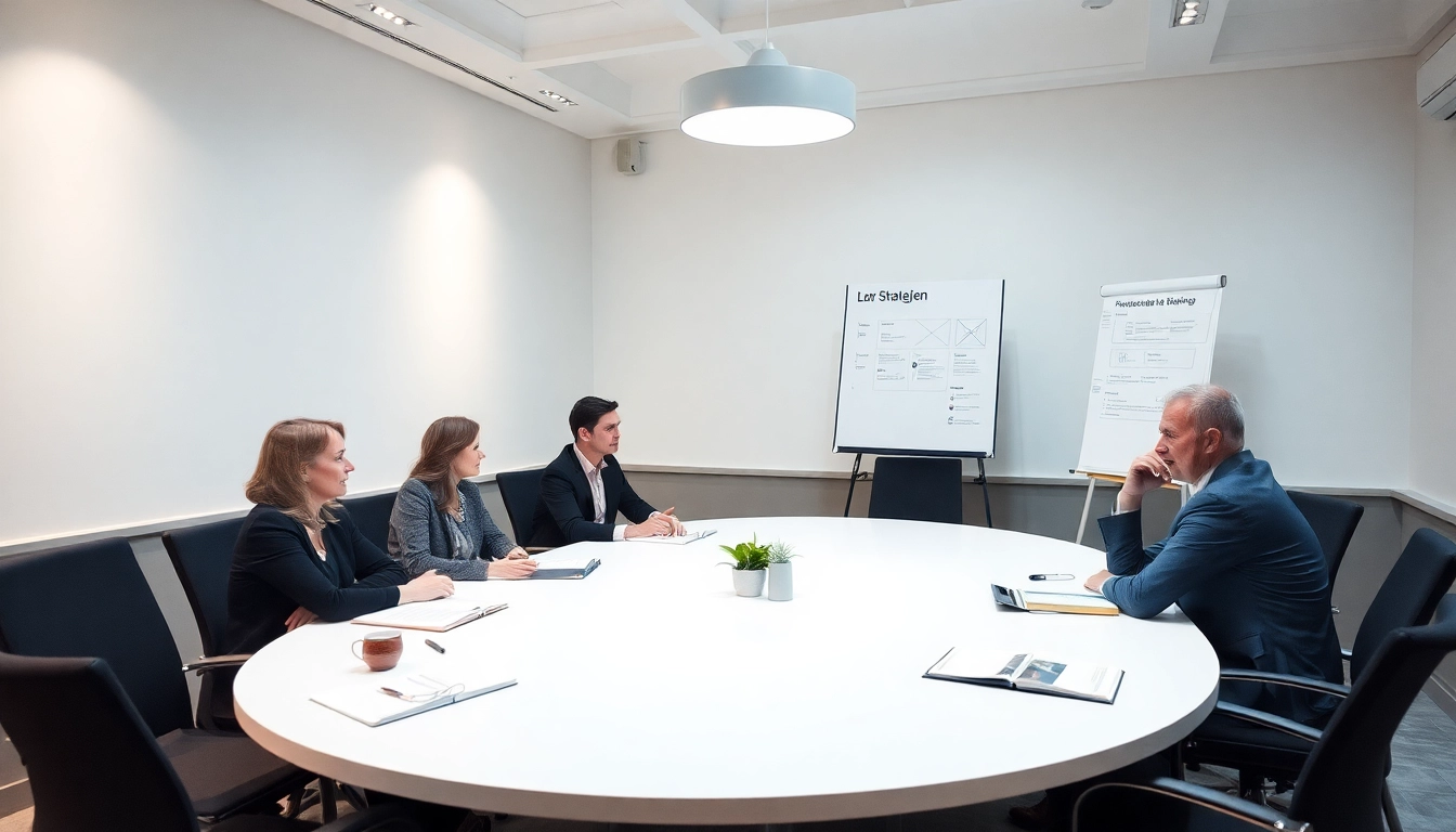 Führungskräfte erarbeiten Strategien für Outplacement während eines Coachings.