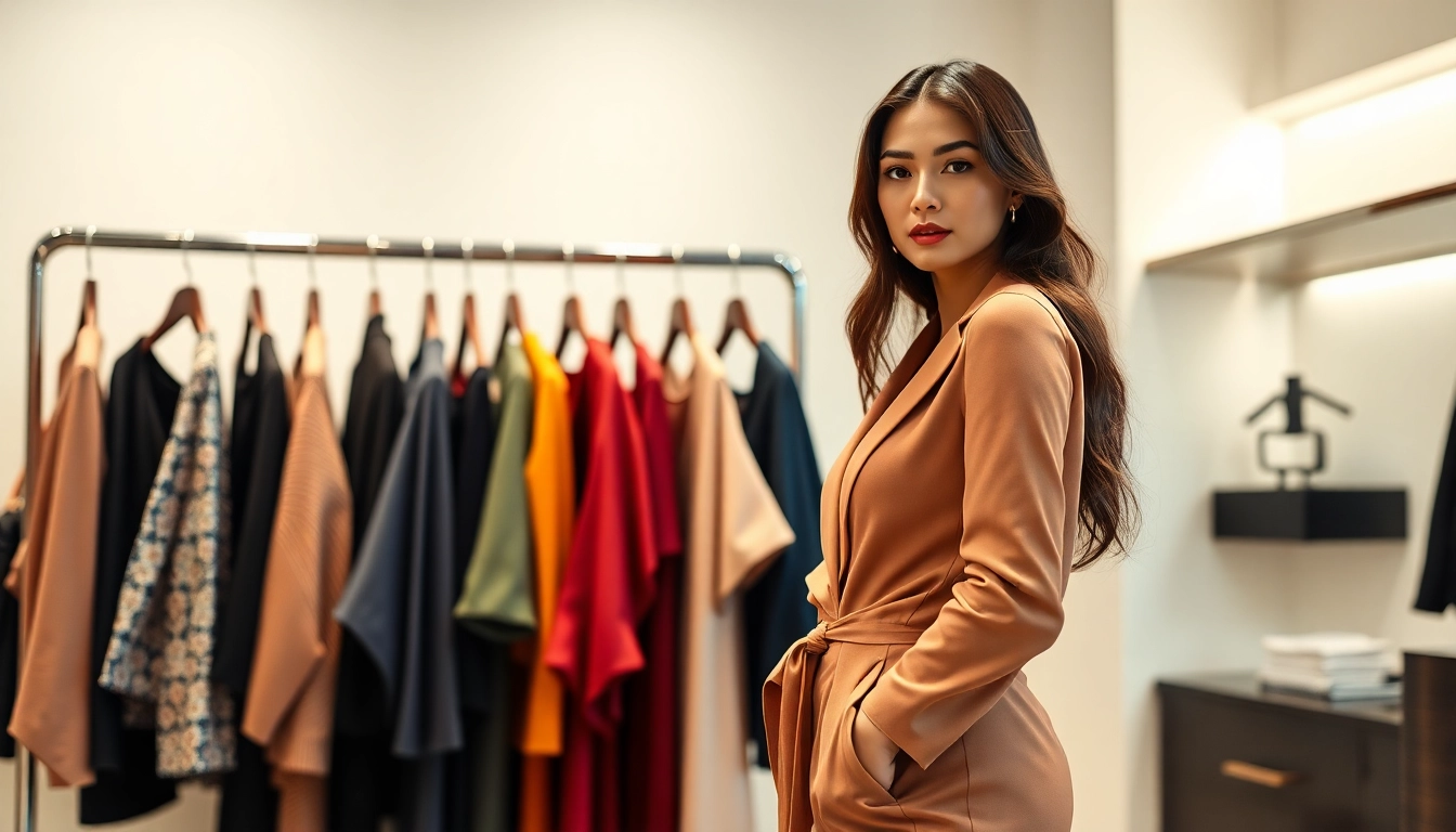 Alvionz model highlights luxury fashion collection in an elegant boutique setting.
