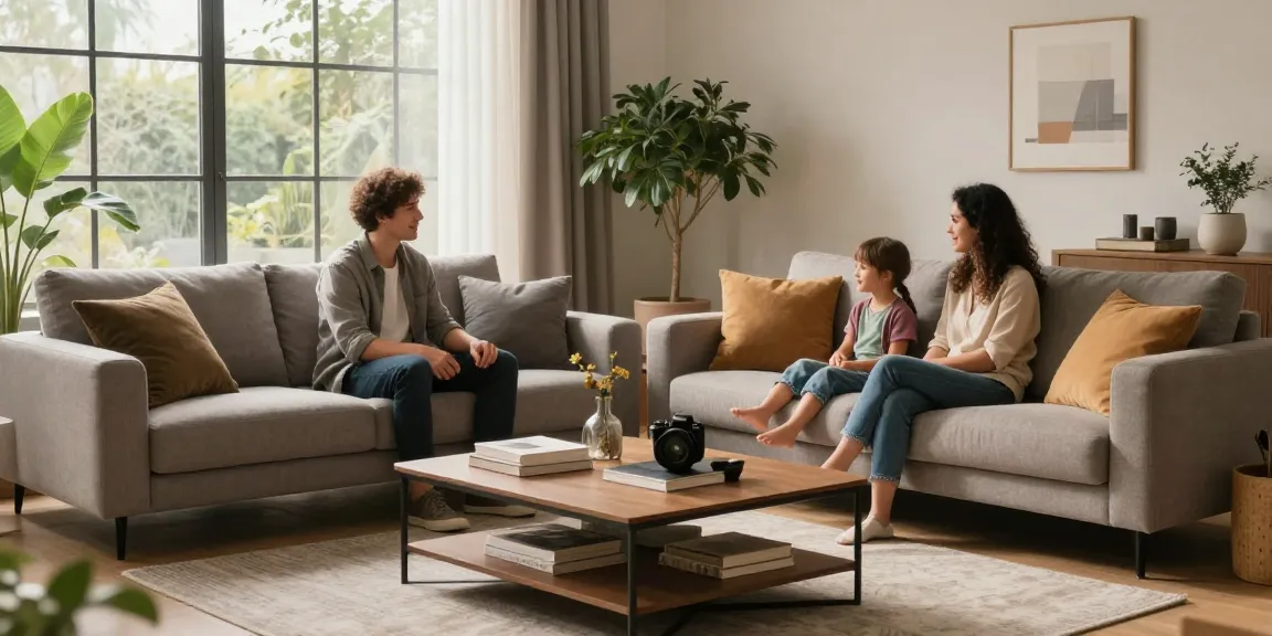 Gemütliche Wohnzimmer-Szene mit stilvollen Möbeln für Möbel Direkt Bestellen, die Interaktion in der Familie zeigt.