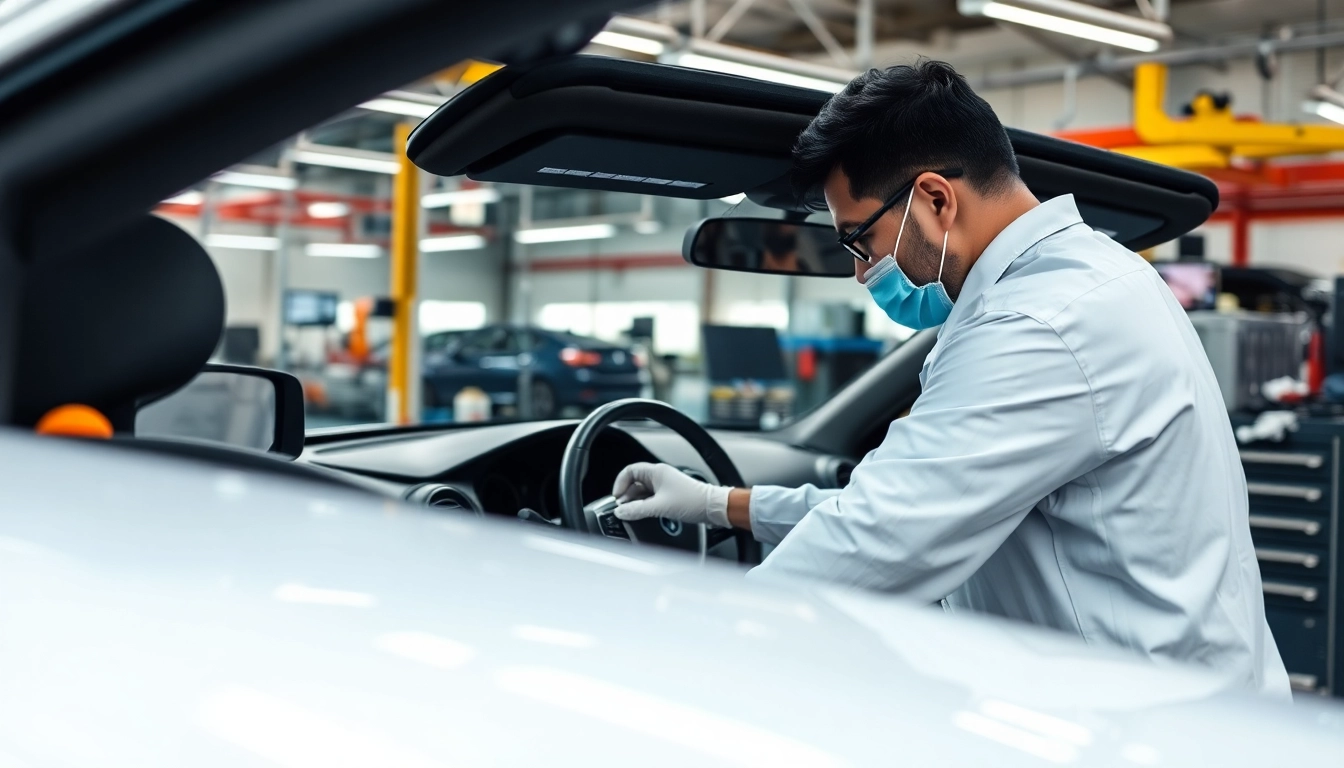 Fahrzeugaufbereiter arbeitet konzentriert an einem Auto, um es zu restaurieren.