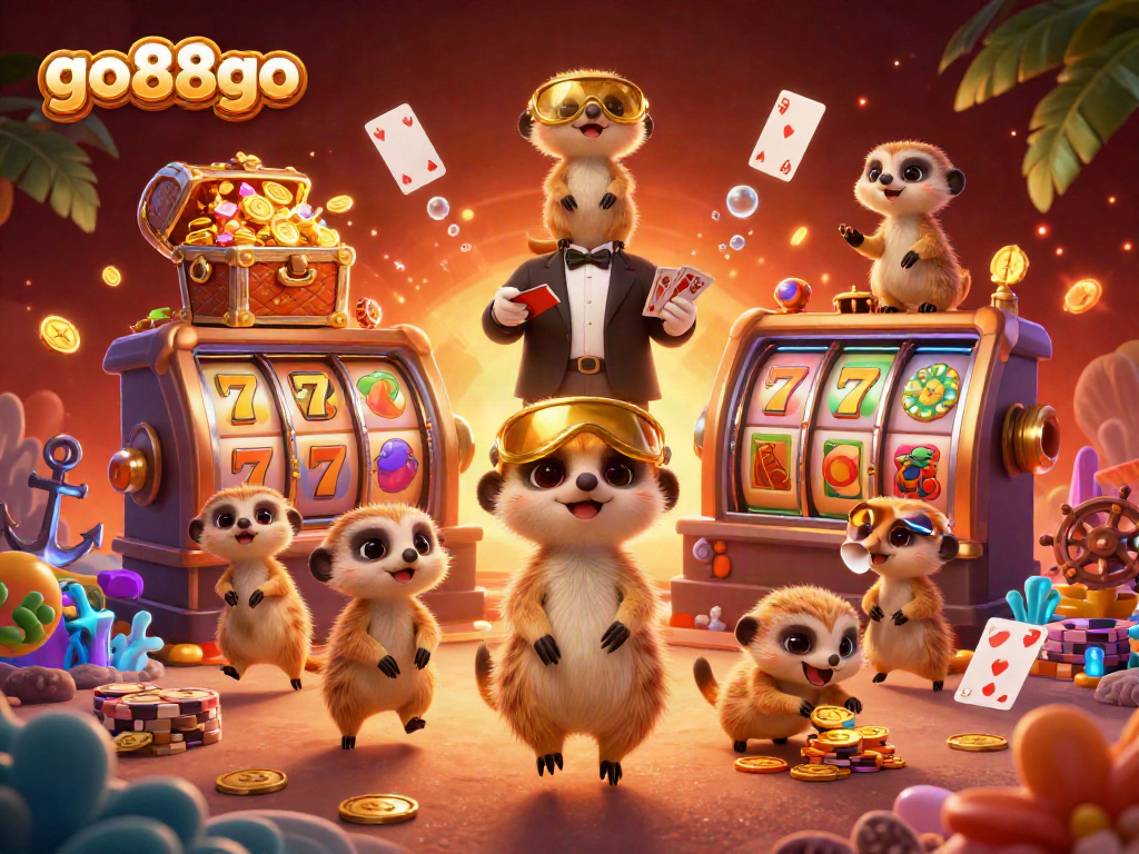 Experience thrilling action at go88go casino with meerkats managing games and treasures.