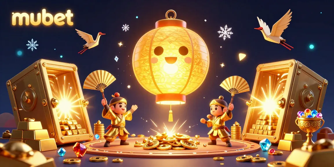 Experience the magic of mubet with a glowing lantern spirit, golden treasures, and vibrant casino elements.