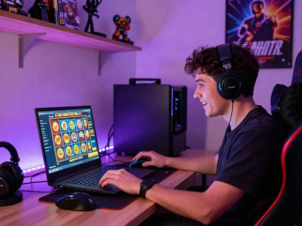 Engaging player at home using rokok88 link login for an immersive online slot gaming experience.