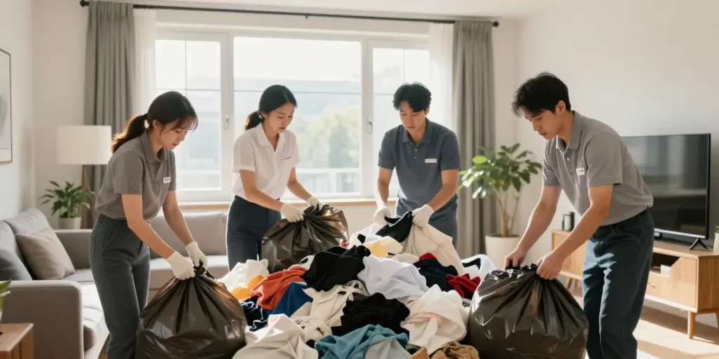 Messie-Entrümpelung Wien: Ein professionelles Team bei der Entrümpelung einer stark vermüllten Wohnung.