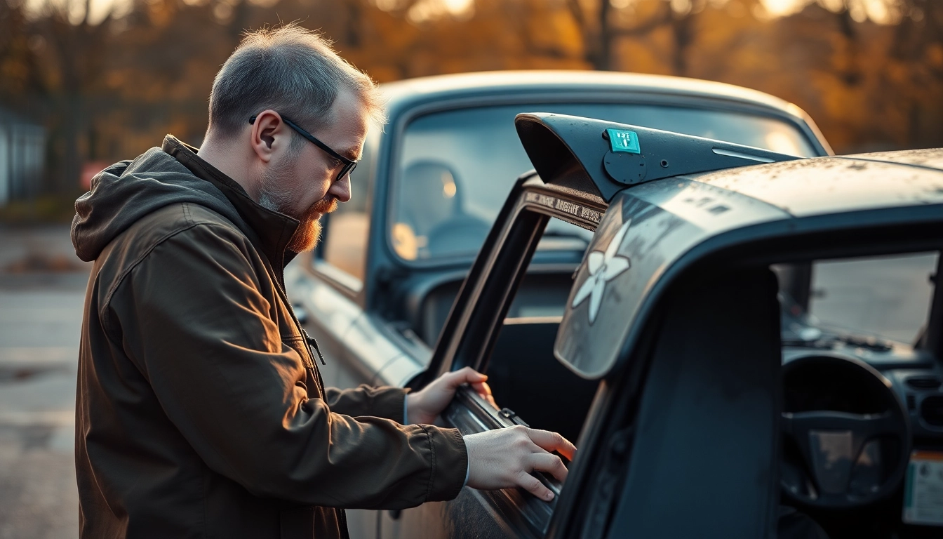 Kfz Gutachter Berlin examining a vehicle for damage assessment under natural light.