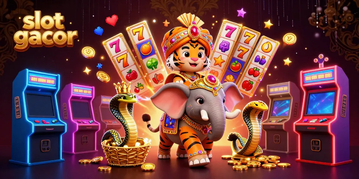 Experience the excitement of slot gacor with a vibrant 3D casino scene featuring a majestic tiger and jewel-encrusted elephant.