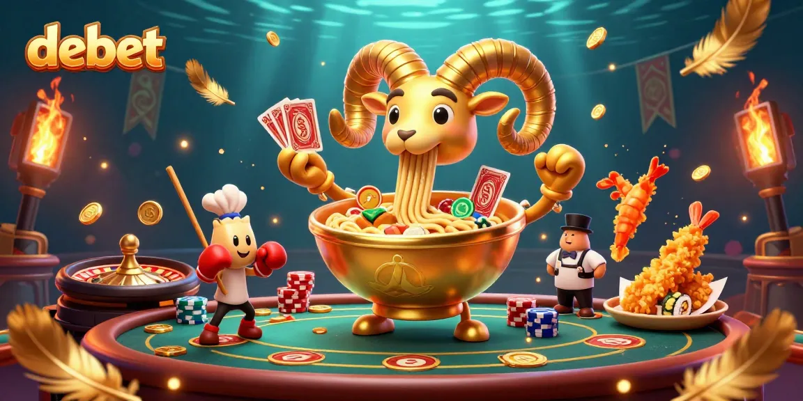 Deal cards and stack chips with debet's vibrant casino characters in a lively environment.