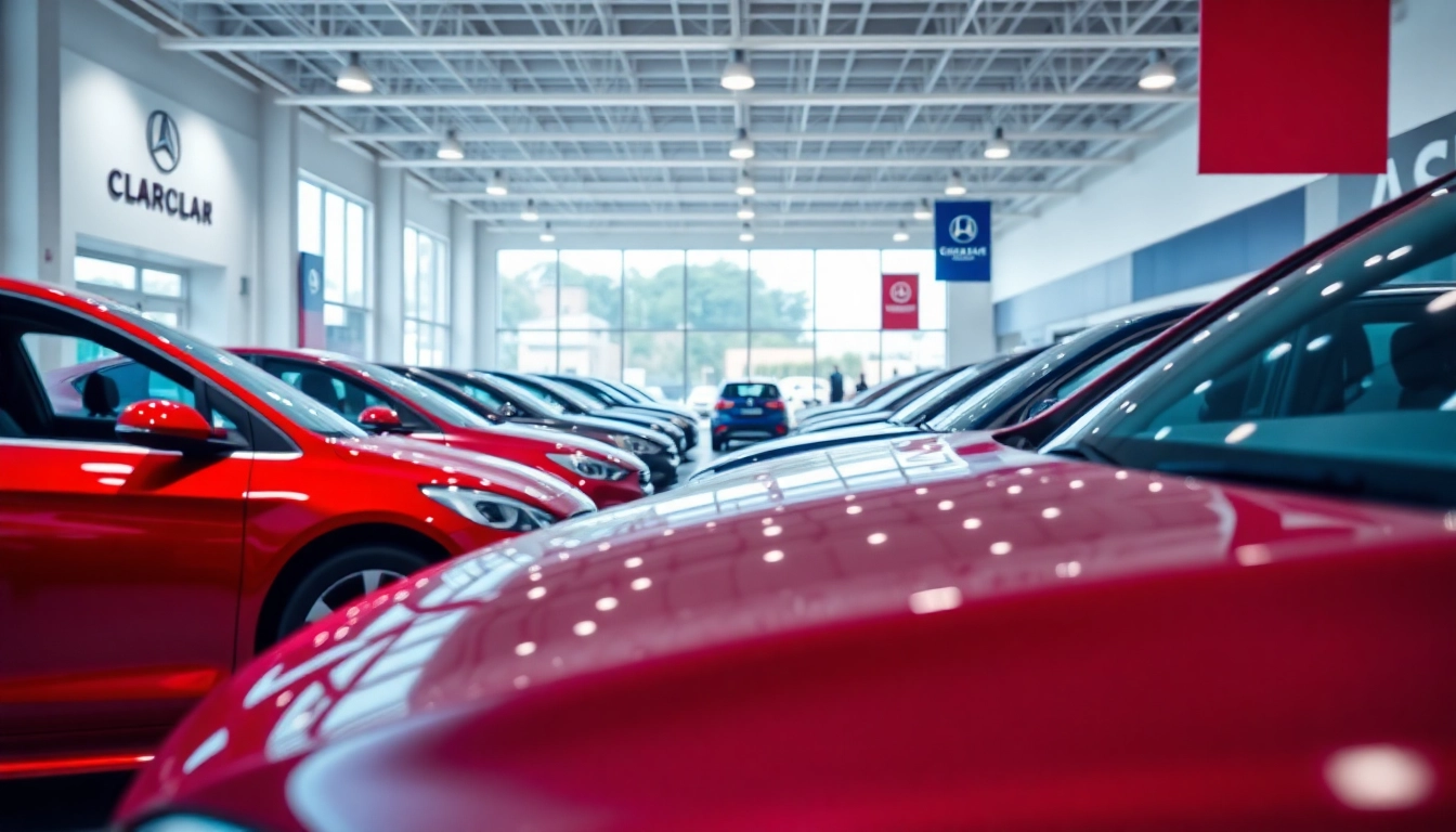 Auto kaufen in einem modernen Autohaus mit glänzenden Fahrzeugen und einladendem Kundenbereich.