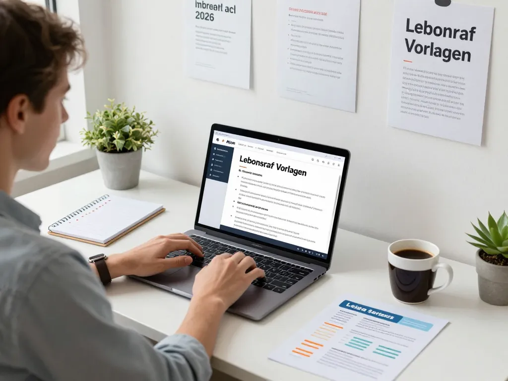 Jobsuchender, der KI-Tools nutzt, um Lebenslauf Vorlagen in einem modernen Arbeitsplatz zu erstellen.