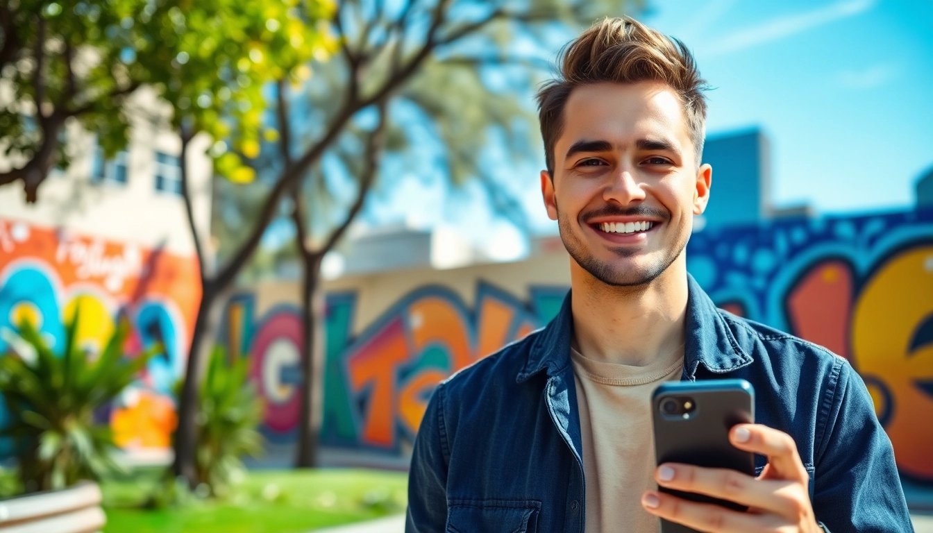 Tinder bilder von einem männlichen Modell in urbanem Umfeld mit Lächeln