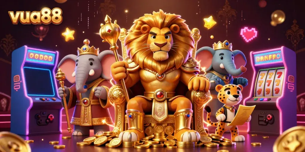 Experience the thrill of winning at vua88 casino with immersive 3D characters and vibrant gaming elements.