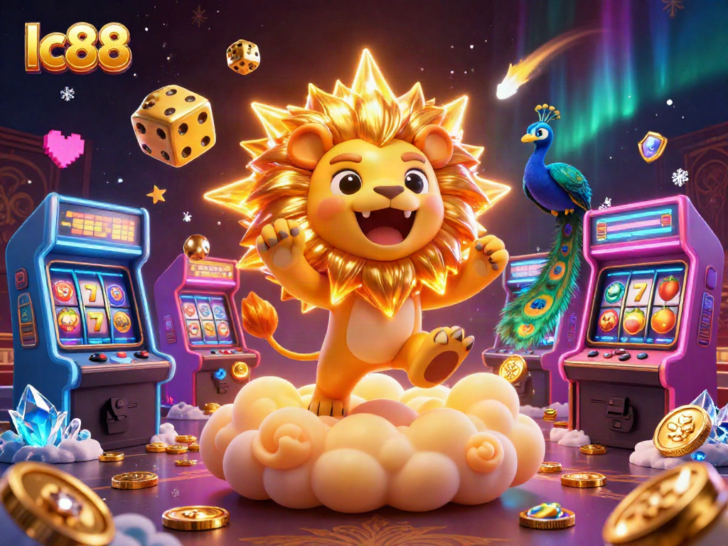 Experience the thrill of lc88 casino games with vibrant 3D illustrations packed with colorful gaming elements.