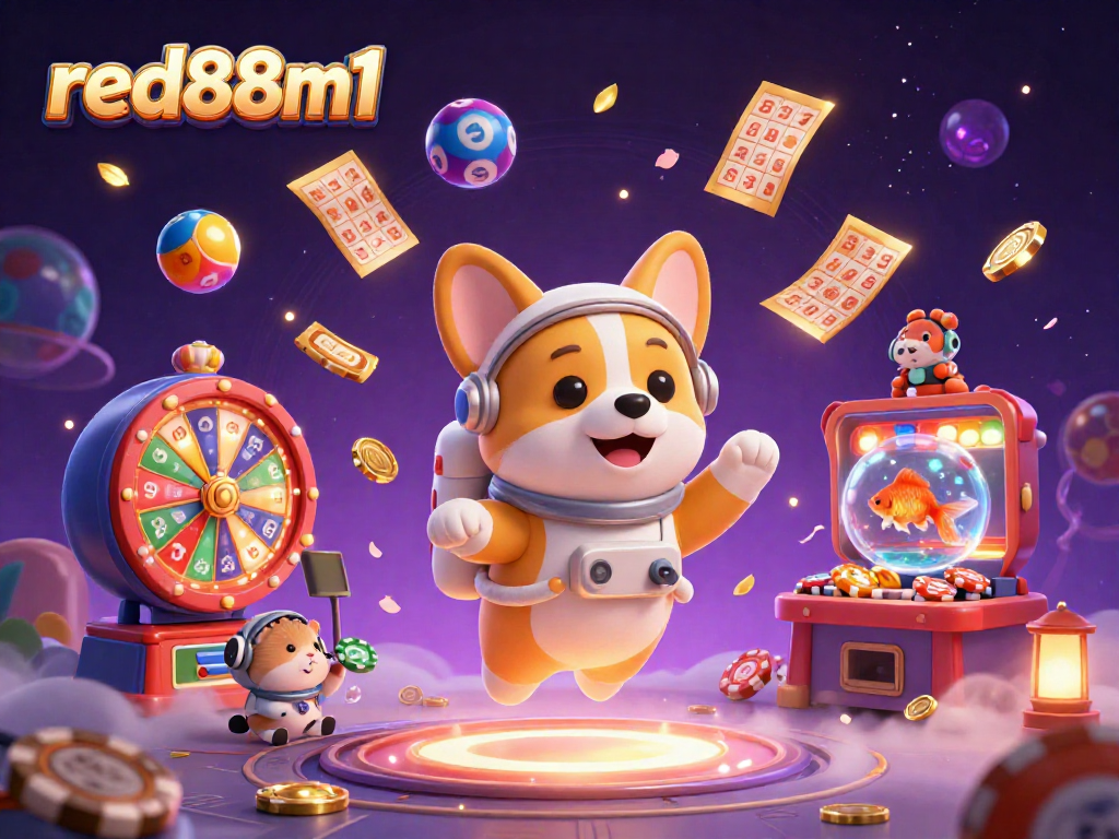 Experience excitement in the floating casino scene with red88m1's vibrant gaming elements and characters.