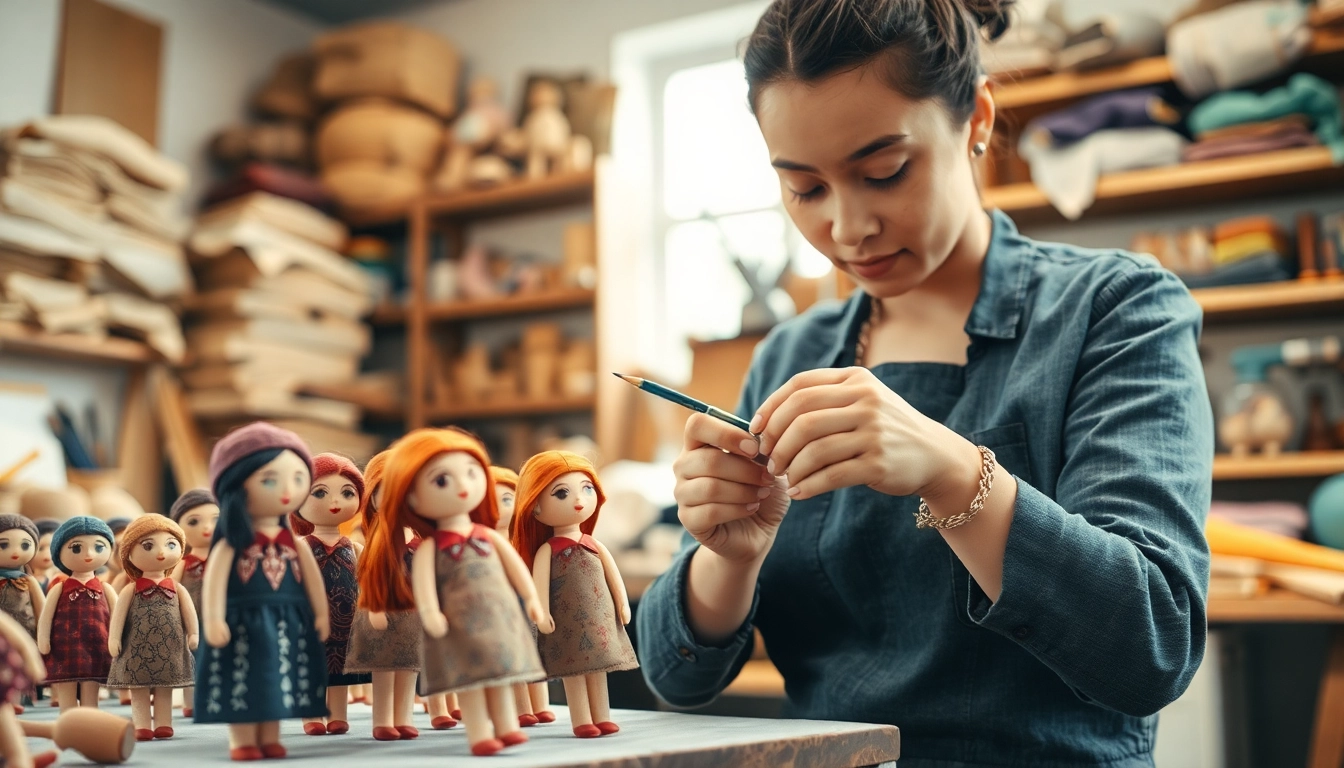 Gestaltung von einzigartigen Gutdolls durch einen Kunsthandwerker in einem Atelier.