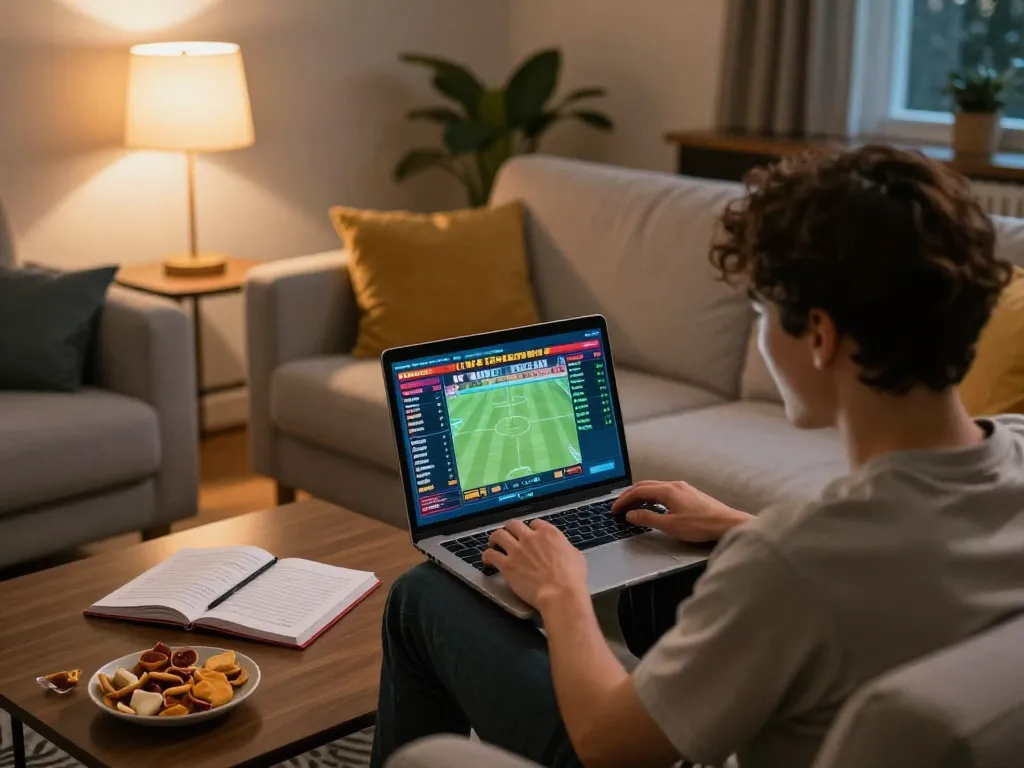 Exciting online betting experience at sin88 with a user placing bets on sports events from home.