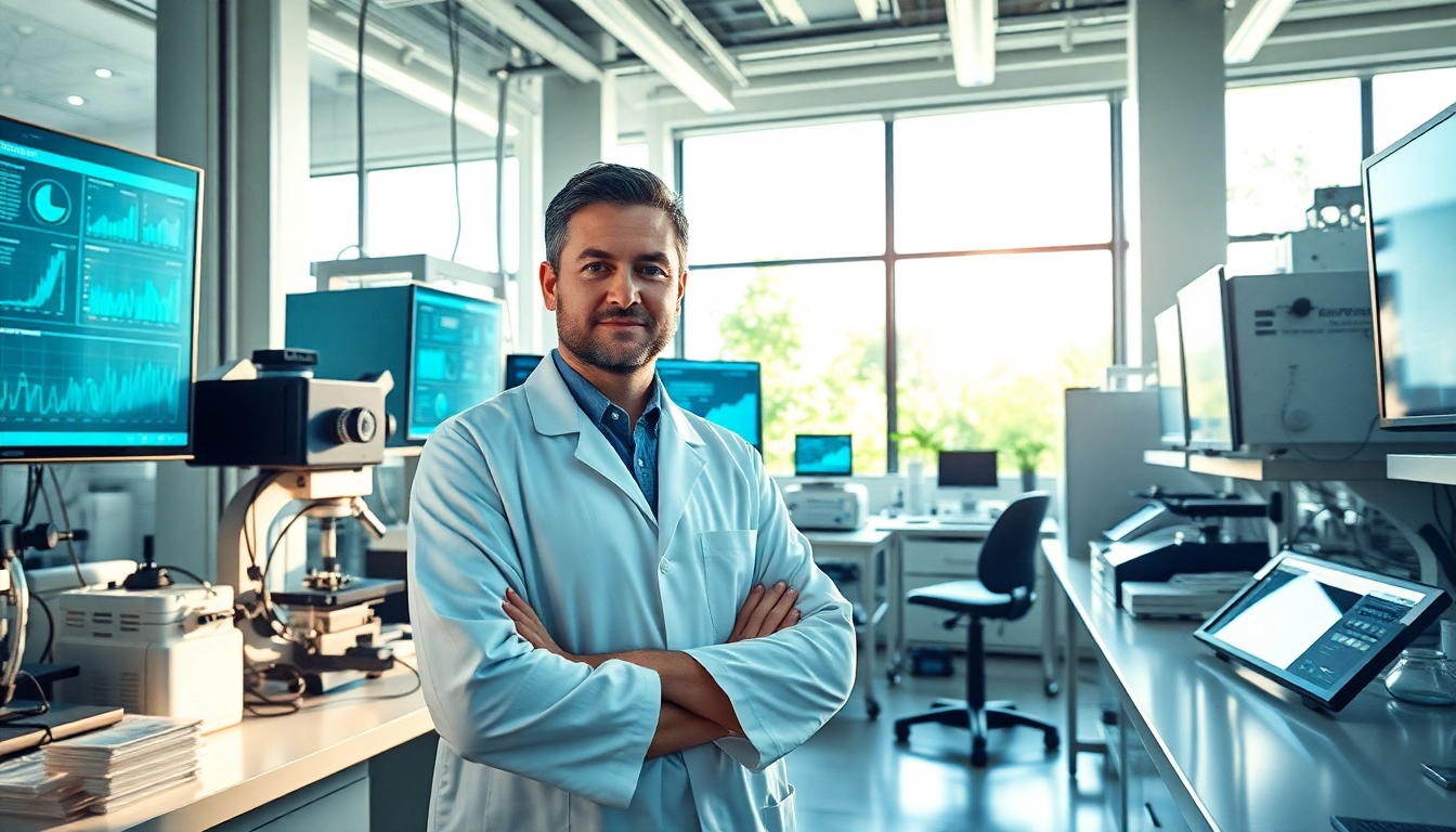Über Umweltforschung arbeitender Wissenschaftler in modernem Labor mit Technik.