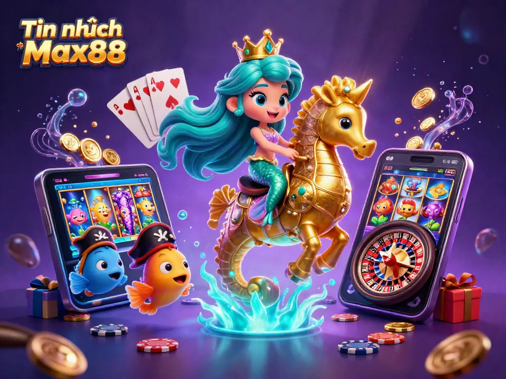 Experience vibrant gaming action with Tin tức Max88, featuring casino characters and dynamic game elements.