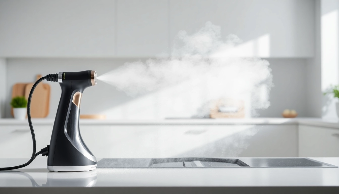 Dampfreiniger in action, effectively cleaning surfaces with powerful steam for a chemical-free clean.