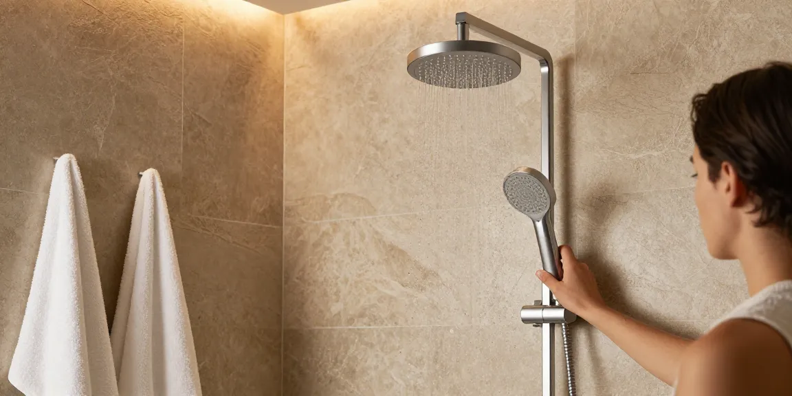 Elegante doucheruimte met een moderne douchekraan en regendouchekop, die luxe en comfort laat zien.